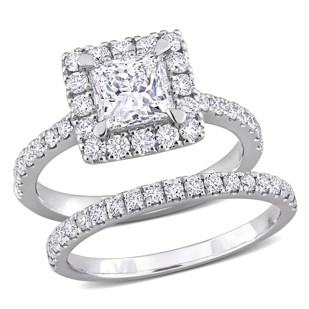 Miadora 2 1/3ct TW Princess Lab-Grown Diamond Halo Bridal Ring Set in 14k White Gold