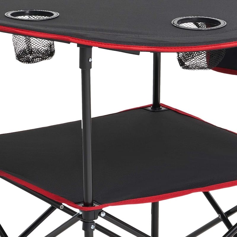 Black Foldable Camping Table with Waterproof Surface and 4 Cup Holders for Compact Travel Design