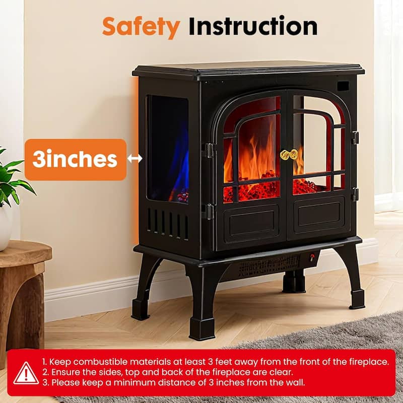 26Inch Electric Fireplace Stove , Free-Standing Infrared Fireplace Stove, Controllable 3D Flame, 1500w, 5000BTU - double door