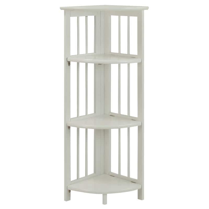 Mission 4-shelf Corner Folding 100% Solid Wood Bookcase - White