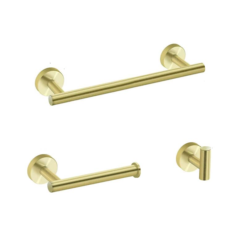 Modern 3-Piece Wall Mount Bathroom Hardware Set - Gold