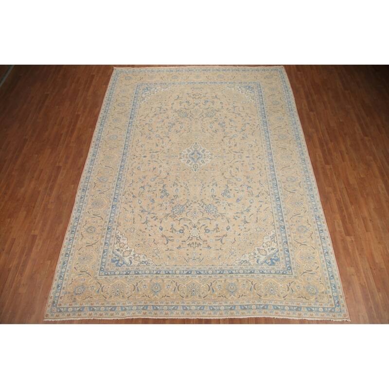 Hand Knotted Oriental 100% Wool Carpet Traditional Floral Peach Mashad Area Rug - 13' 1'' X 9' 11''
