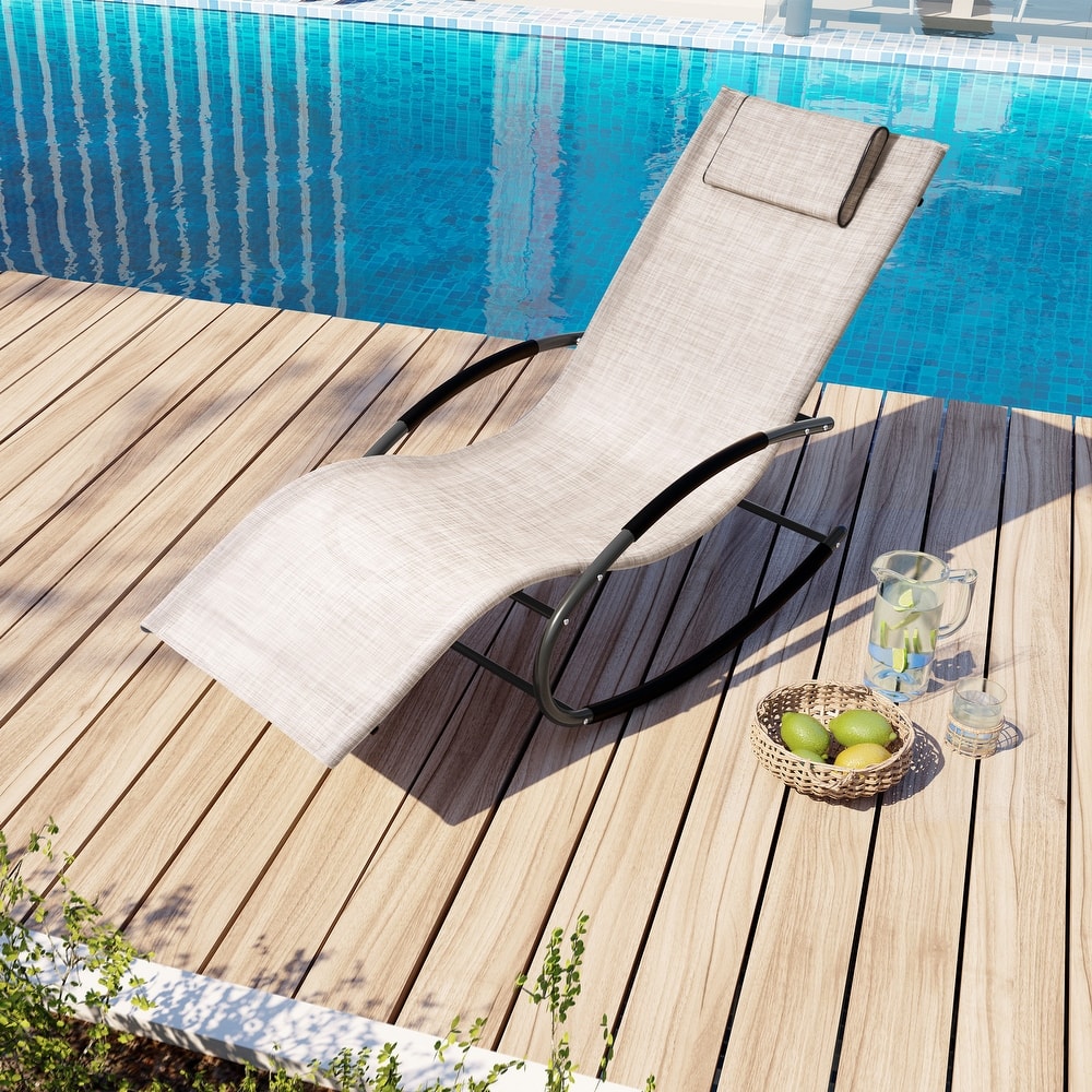 VredHom Outdoor Rocker Chaise Lounge Chair with Pillow