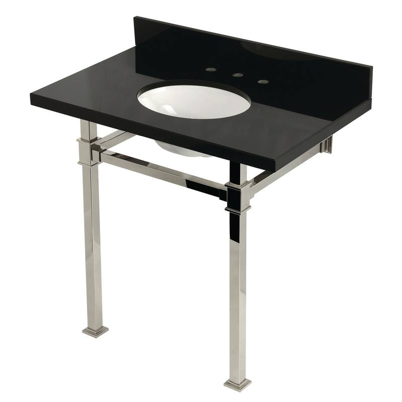 Kingston Brass KVPK36KOQ Monarch 36" Rectangular Granite, Stainless - Black Granite / Polished Nickel