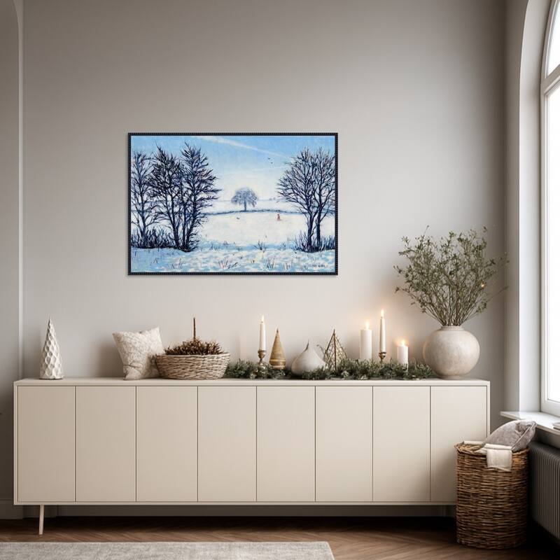 A Snowy Winters Walk by Tilly Willis Framed Canvas Wall Art Print - Sylvie Beaded Black