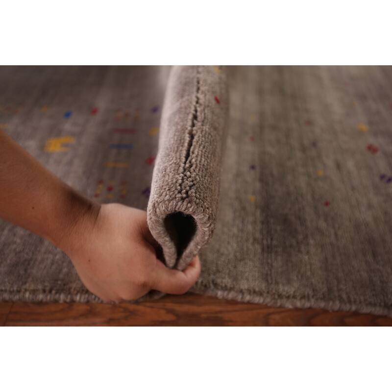 Striped Brown Gabbeh Oriental Area Rug Hand-Knotted Wool Carpet - 8'2" X 9'2"