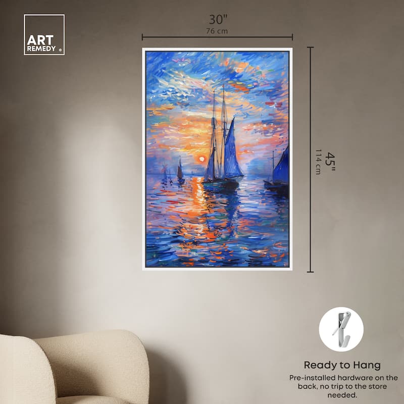 Art Remedy Night Sea Breeze Framed Sailing 1 Piece Canvas Wall Art