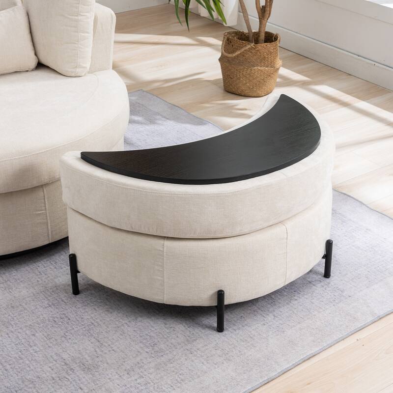 32.7" W Upholstered Half Moon Storage Ottoman Footrest Footstool