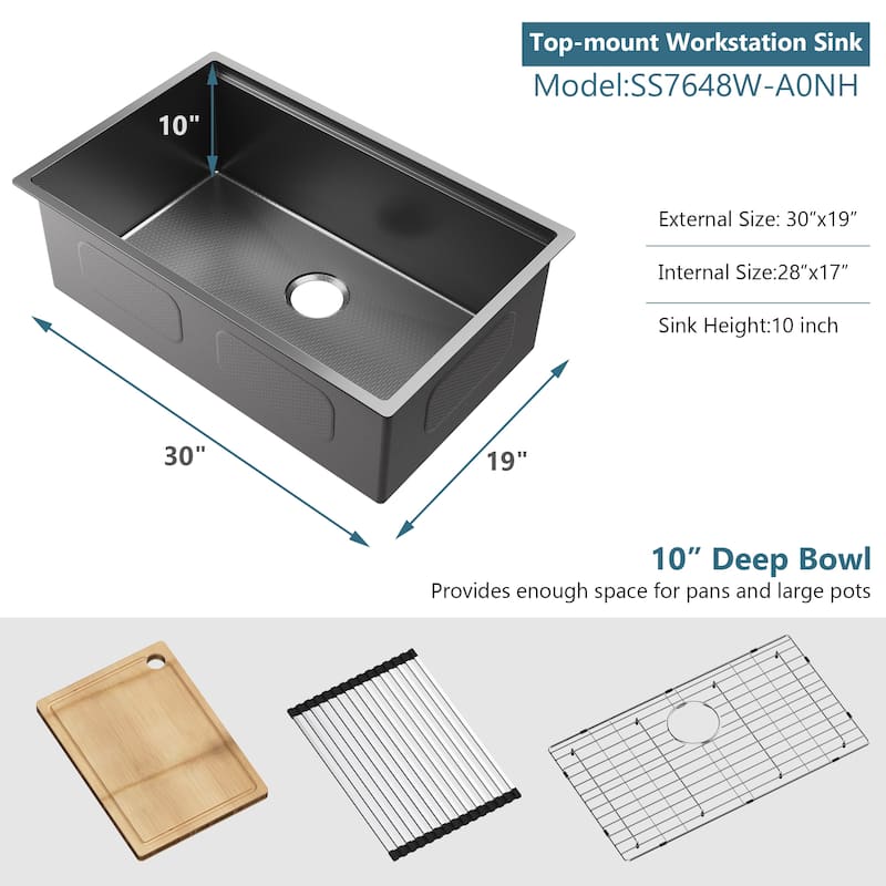 Undermount Stainless Steel Kitchen Sink -Black-Single Bowl