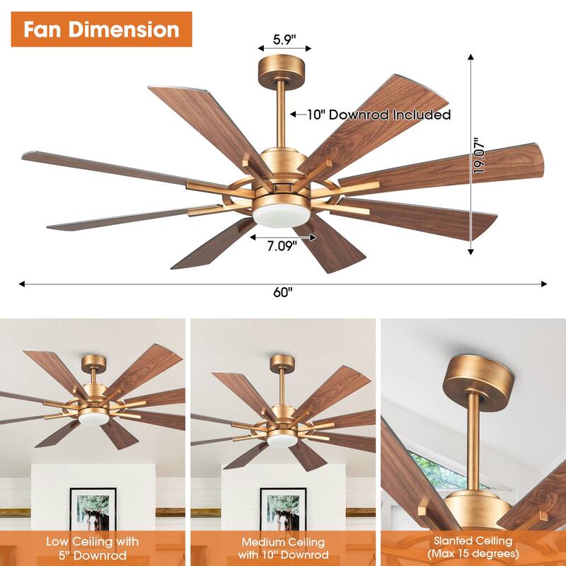 Parrot Uncle 60" Farmhouse Integrated LED Windmill Ceiling Fan with Light and Remote