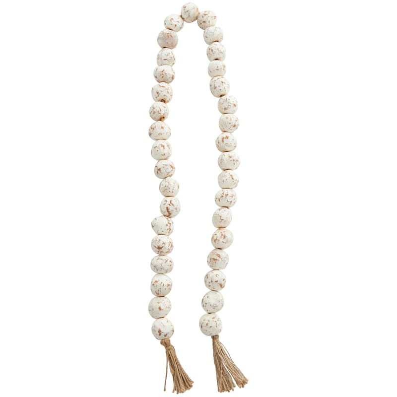 Ceramic Handmade Round Intricately Shaped Large Distressed Beaded Garland with Tassel