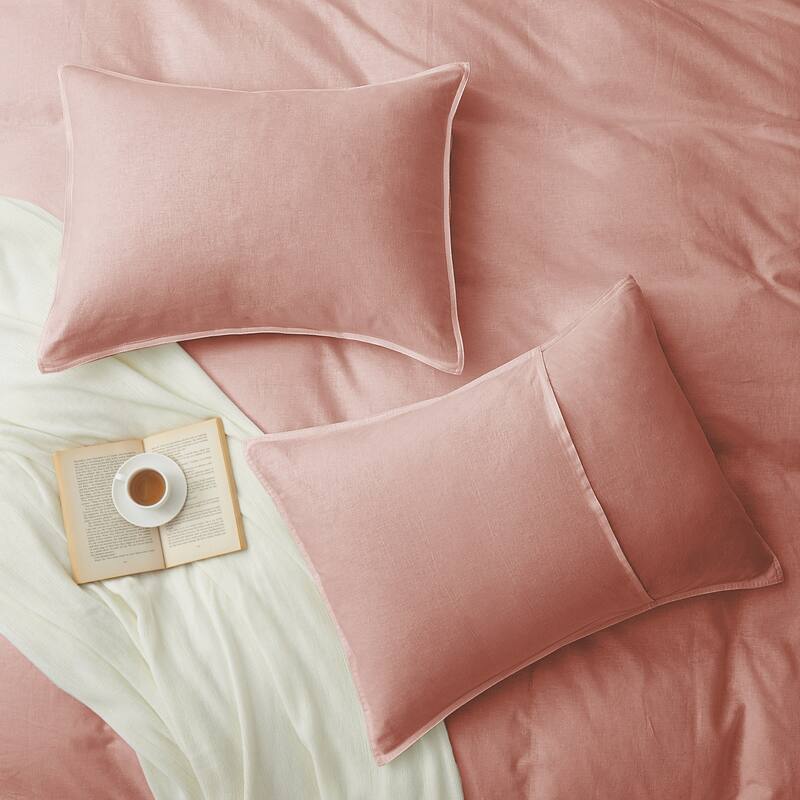 Flax Linen Cotton Blend Duvet Cover Set, Durable, Breathable and Moisture-Wicking, 3 Piece Bedding Set