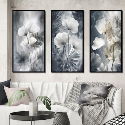Designart "Tropical_Palm_Art_For_Ginkgo Art III" Floral Leaves Framed Wall Art Set Of 3 For Living Room Decor