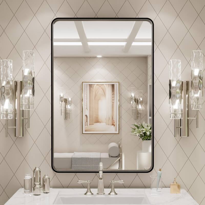 20x30 Inch Black Aluminium Frame Bathroom Mirror, for Living Room Bedroom Cloakroom