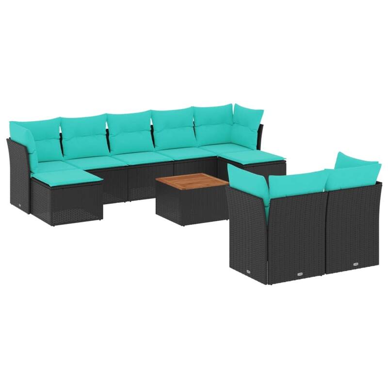 vidaXL Patio Sofa Set with Cushions Outdoor Furniture 10 Piece Poly Rattan - 24.4x 24.4x 27.2