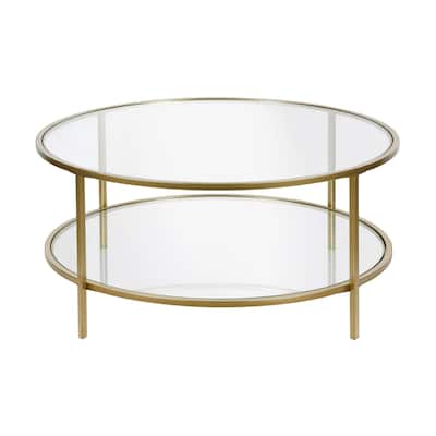 36" Modern Round Coffee Table with Glass Top and Shelf for Living Room or Bedroom - 36"L x 36"W x 17"H