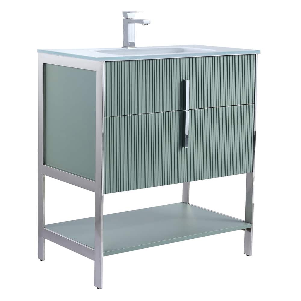 Fine Fixtures Serenity Modern Bathroom Vanity with White Glass Top