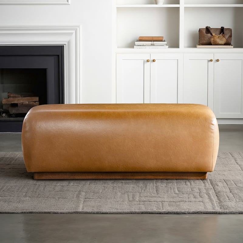 Hadley 47" Wide Elegant Modern Japandi Style Upholstered Bench - Tan PU Leather