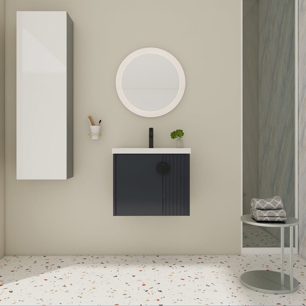 24 inch Wall Mounted Bathroom Vanity Set with Integrated Ceramic Sink