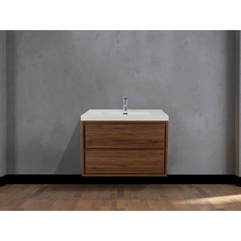 Sage 30“ wall mounted bathroom vanity with single basin acrylic top - 30 - rosewood