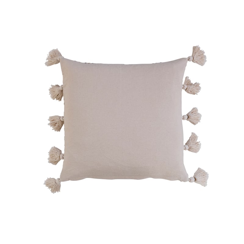 Woven Cotton Pillow with Embroidery and Tassels