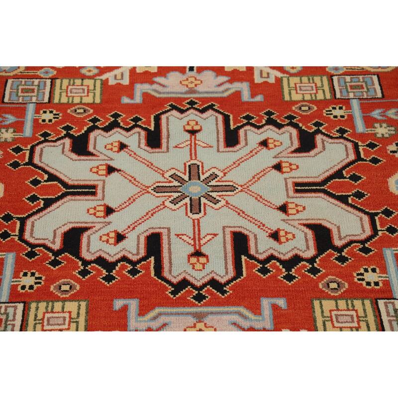 Orange Geometric Kazak Indian Area Rug Handmade Wool Carpet - 7'10" x 9'11"