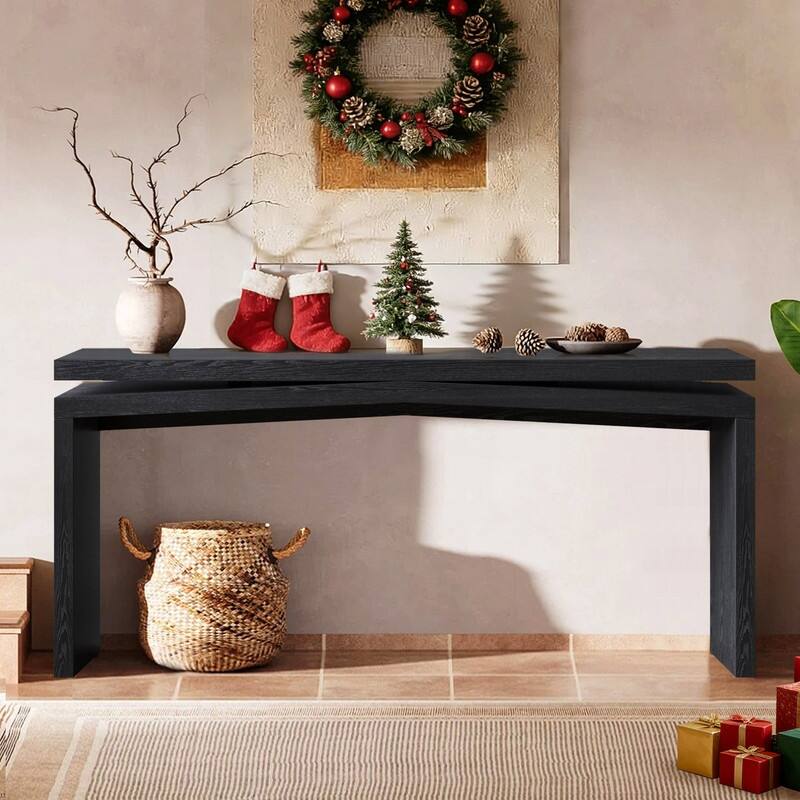 Rustic 65" Solid Wood Console Table for Farmhouse Entryway Living Room or Hallway Display Storage - Black