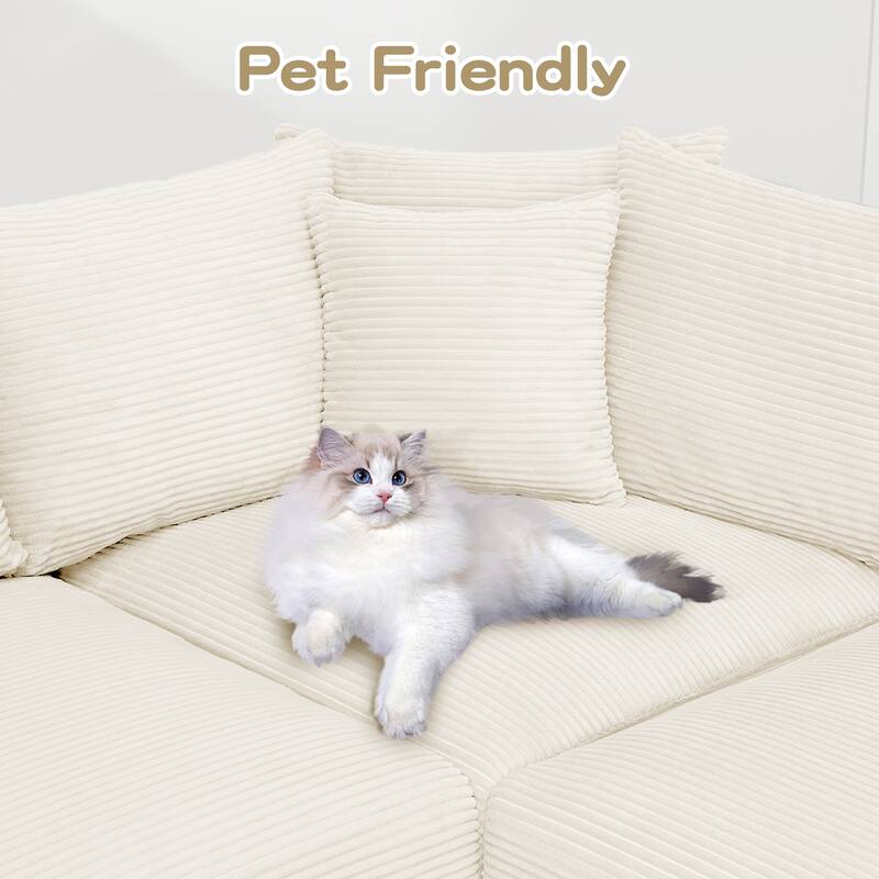 GDFStudio - Corduroy L-Shaped 3-Seater 79.1" Cloud Modular Sectional Couch