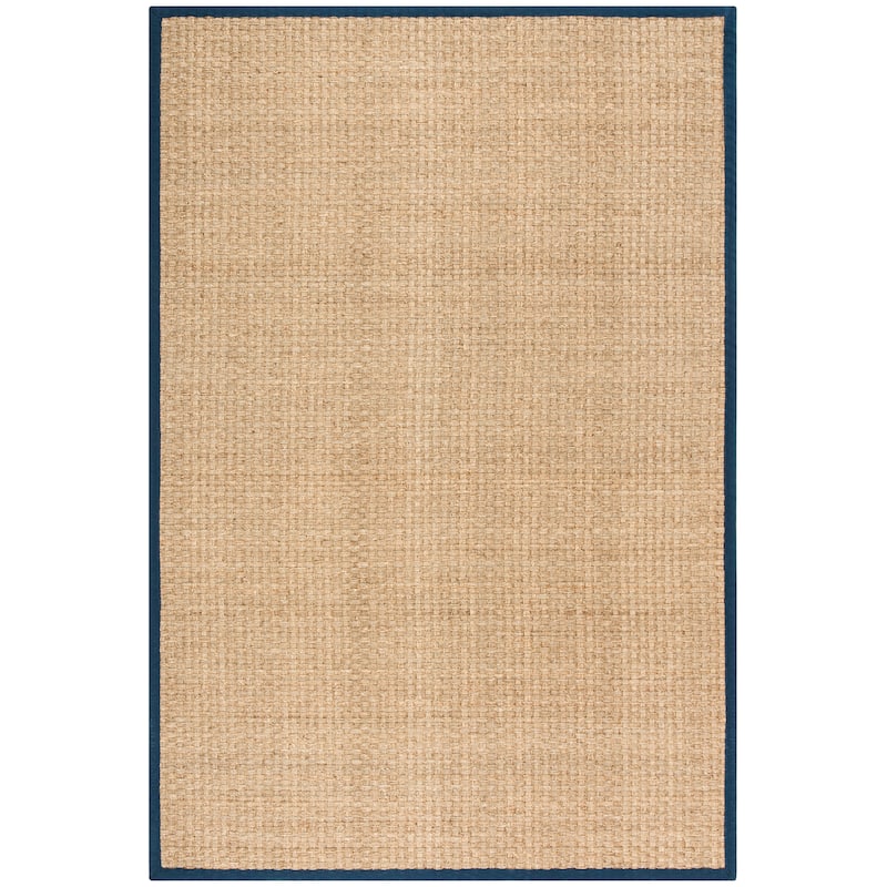 SAFAVIEH Natural Fiber Zymryd Basketweave Seagrass Rug - 6' x 9' - Natural/Navy Blue