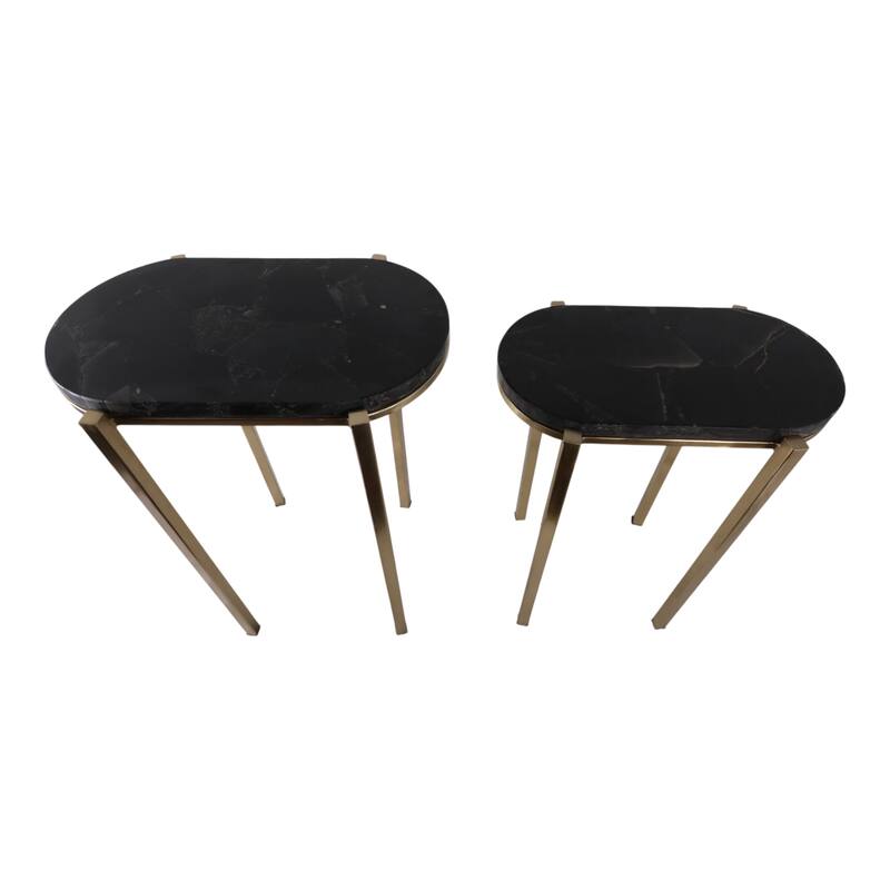 Stone Metal Side Table Modern Slim Base (Set of 2) - 22/24" Black - 24.0"