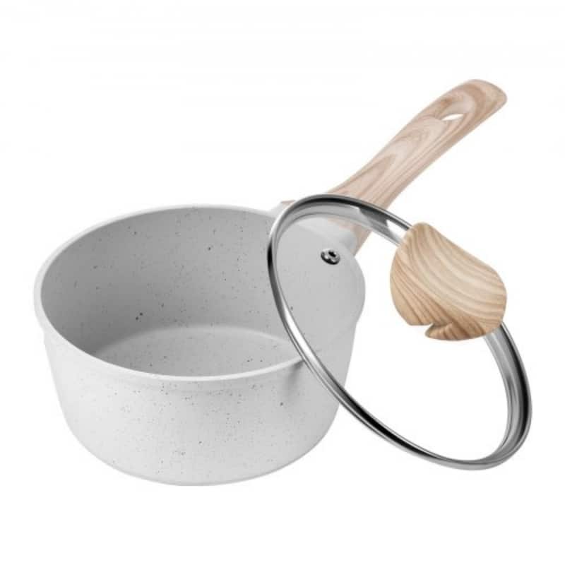 1.5QT Aluminum Saucepan with Detachable Handle and Lid - White