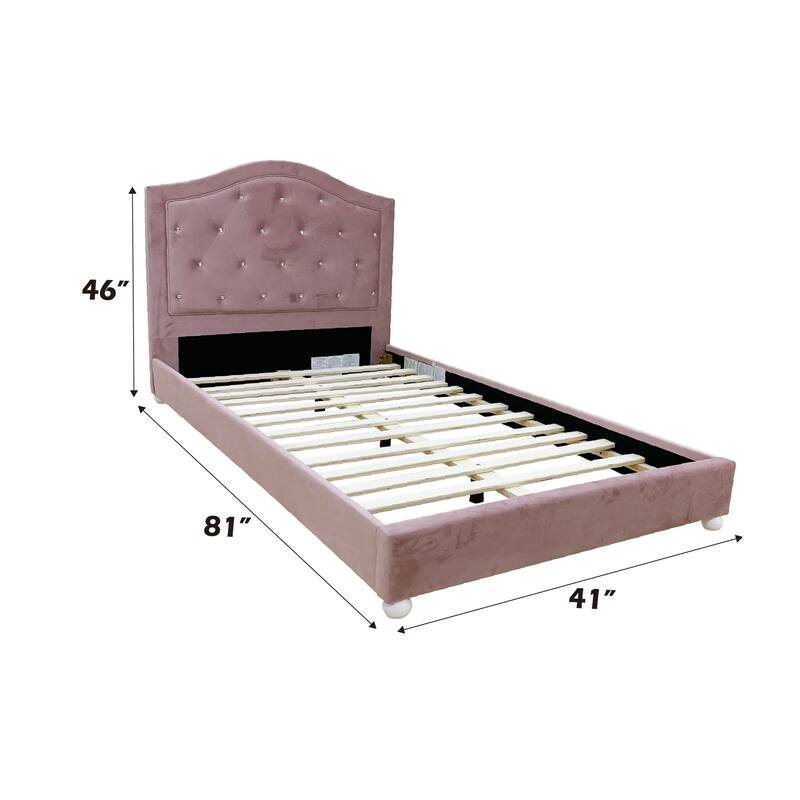 Fabric Twin Bed with Button-Tufted Upholstered Headboard, No Box Spring Needed, Sturdy Wood Legs, Weight Capacity 330 lbs