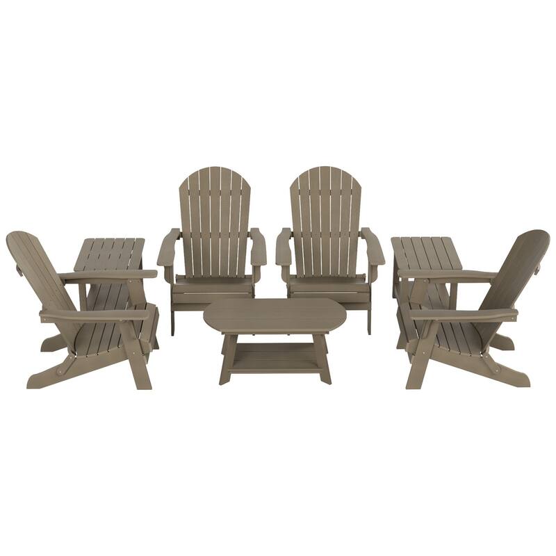 Vineyard HIPS Outdoor Folding Eco-Friendly All Weather Seashell Adirondack Chairs (7-Piece Conversation Set)