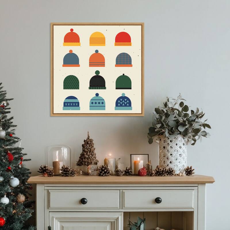 Hats by Vision Grasp Art (22 x 22 in.), Framed Canvas Wall Art Print - Sylvie Natural