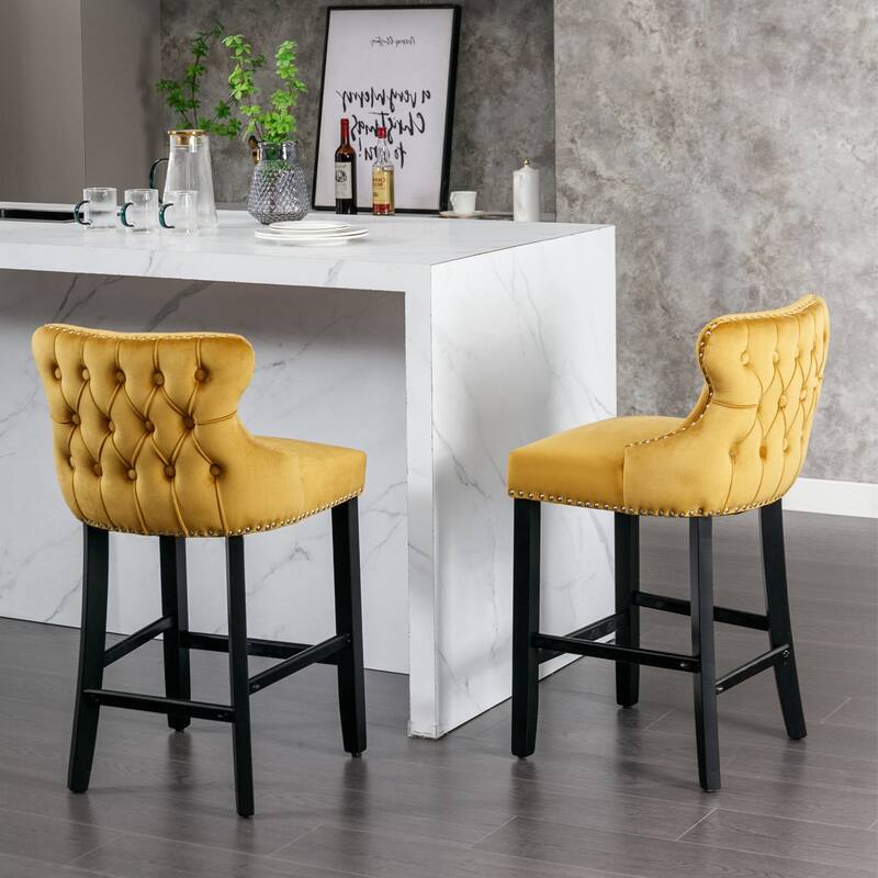 Velvet Upholstered Wing-Back Barstools Set of 4