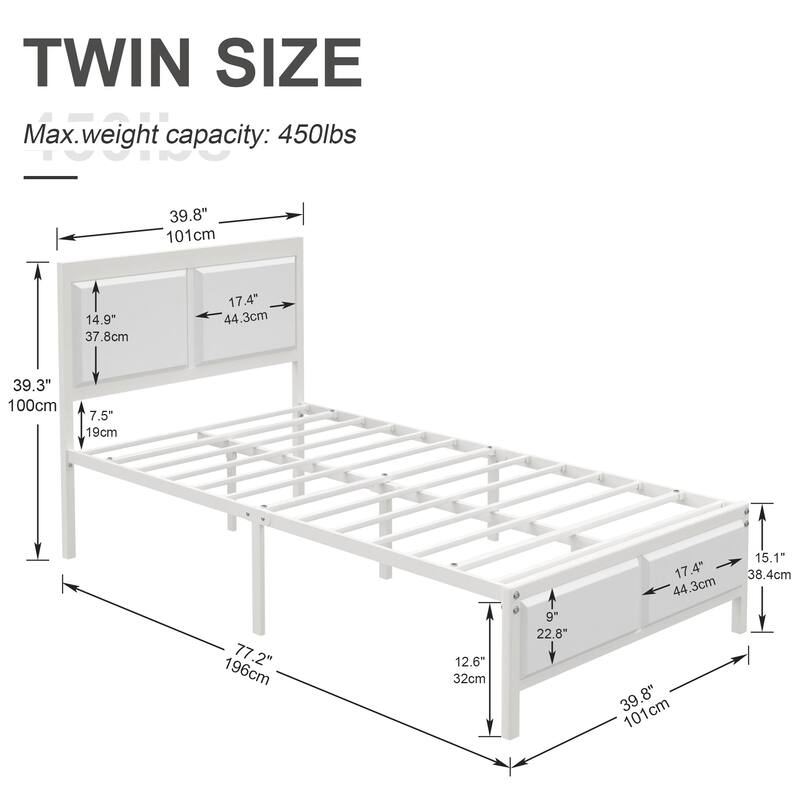 VECELO Platform Bed Frame with Wooden Headboard, Heavy Duty Steel Slats Support, No Box Spring Needed