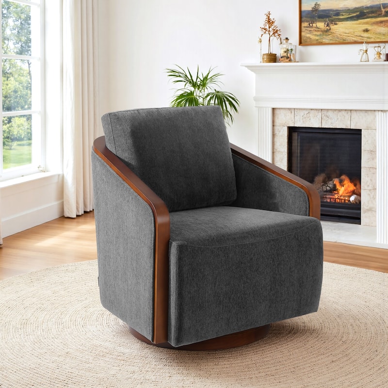 Modern Upholstered Swivel Accent Chair - Dark Grey