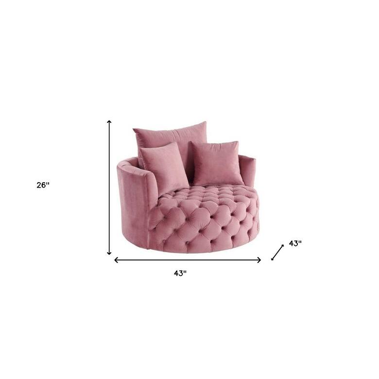 HomeRoots 43" Pink Velvet Solid Color Barrel Chair - 43