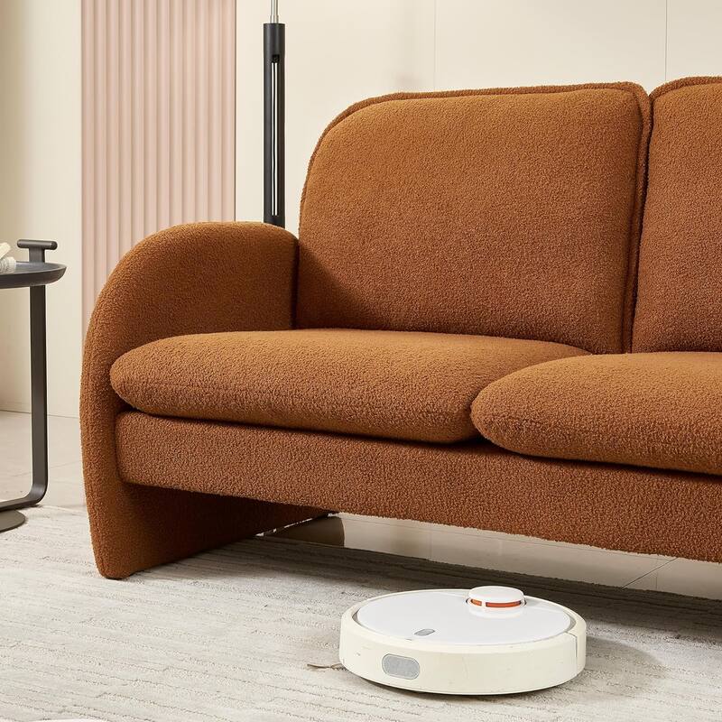 59" Lambswool Fabric Upholstered Loveseat Sofa with High Back & Toss Pillows 2 Seater Leisure Couch ,Tool-Free Assembly