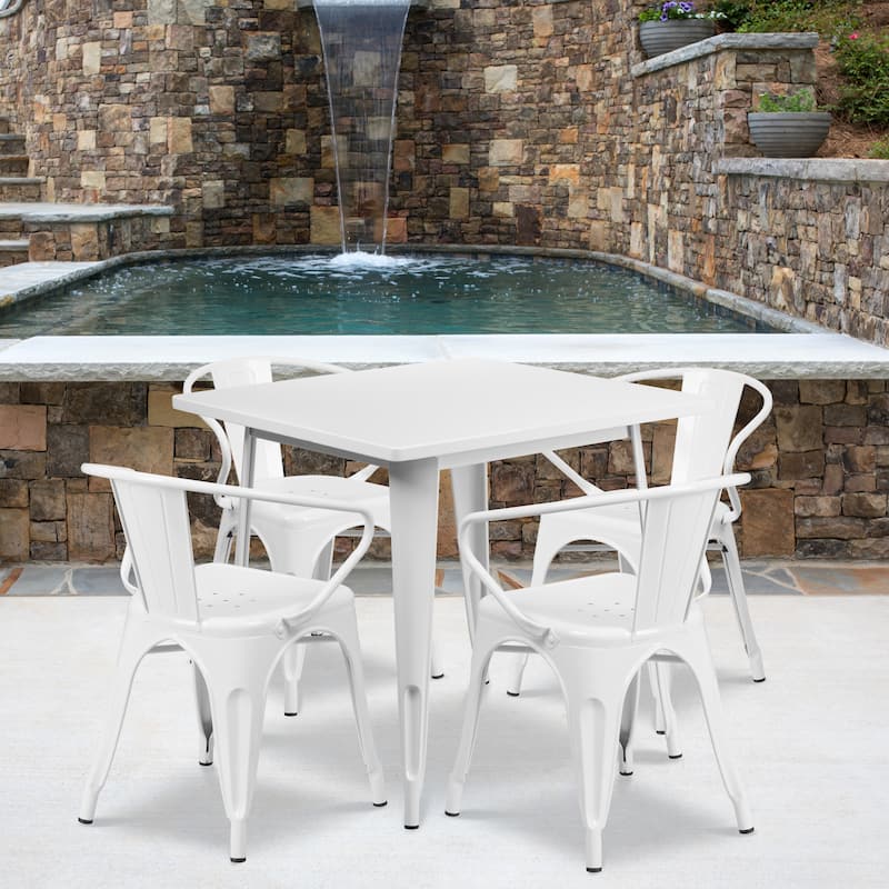 31.5'' Square Metal Indoor-Outdoor Table Set with 4 Arm Chairs
