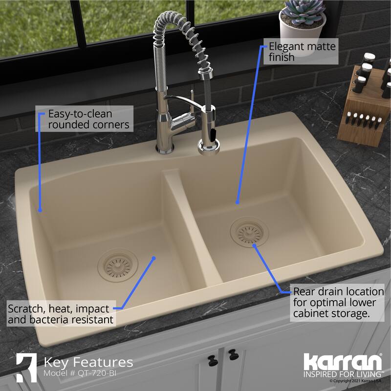 Karran Drop-In Quartz 50/50 Double Bowl Kitchen Sink