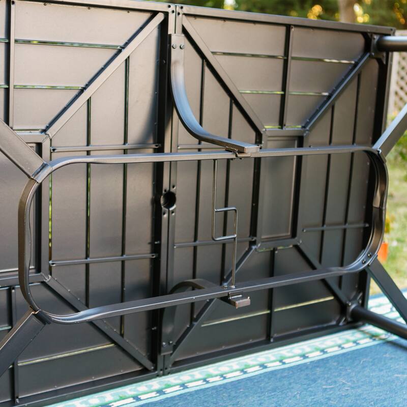 PHI VILLA 7-Piece Patio Dining Set Metal E-coating of 6 Upgraded Back Pattern Chairs & 1 Umbrella Hole Metal Table