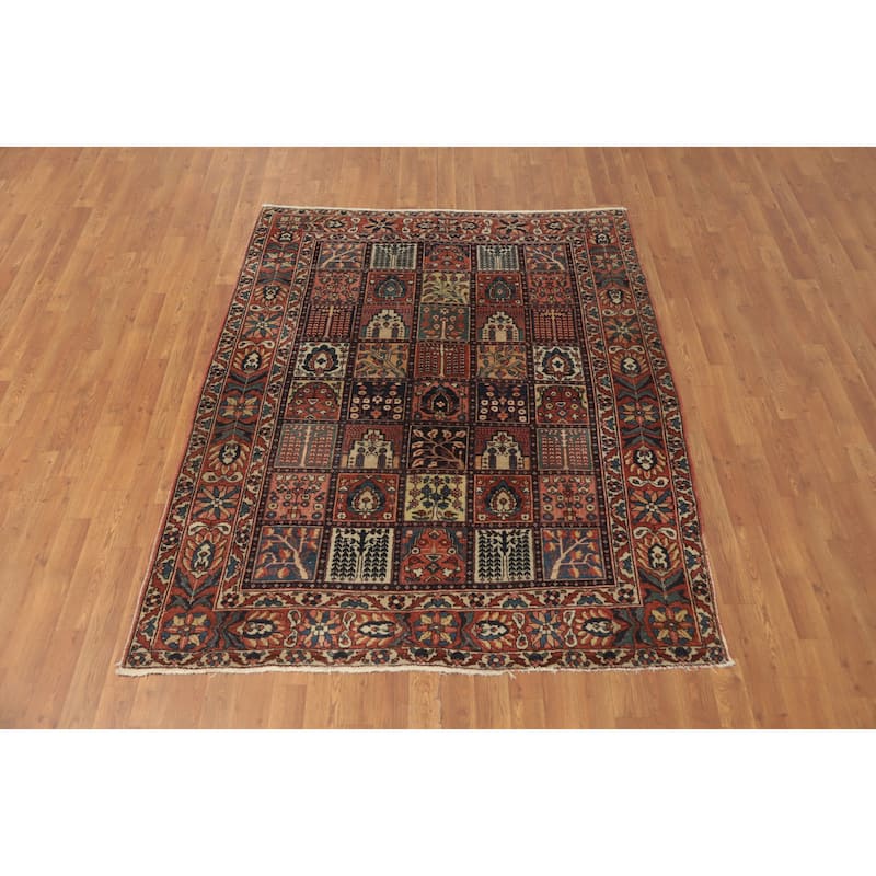 Hand Knotted Oriental 100% Wool Carpet Traditional Geometric Oranges & Rust Bakhtiari Area Rug - 6' 6'' X 5' 1''