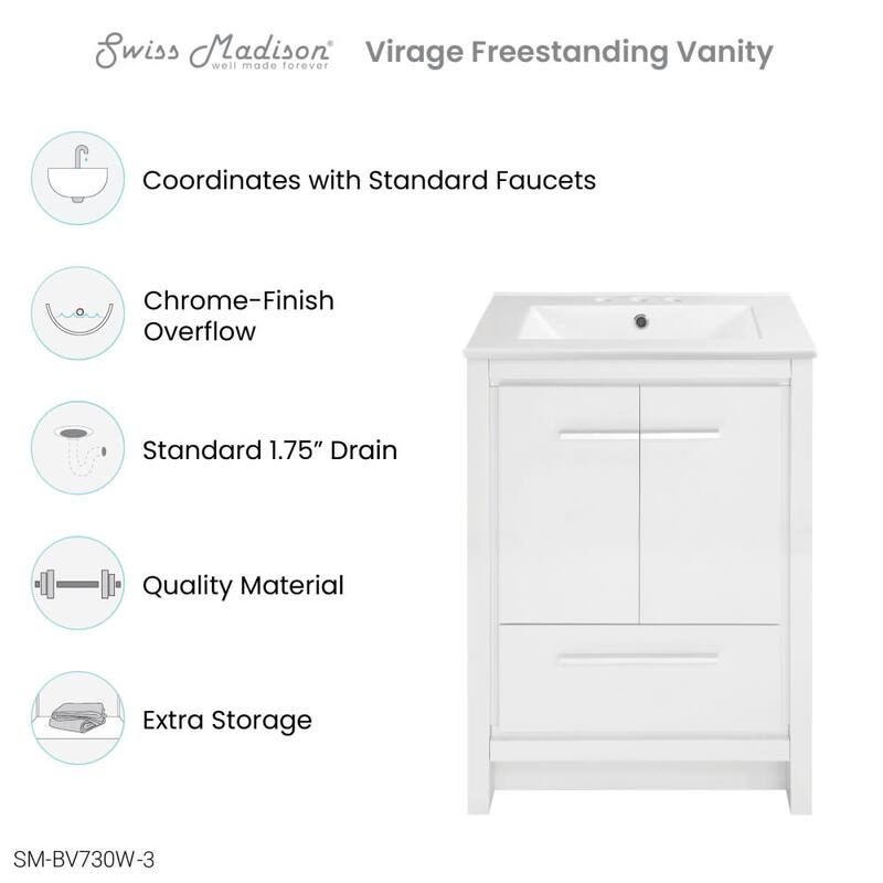 Swiss Madison SM-BV730-3 Virage 24" Free Standing Single Basin Vanity