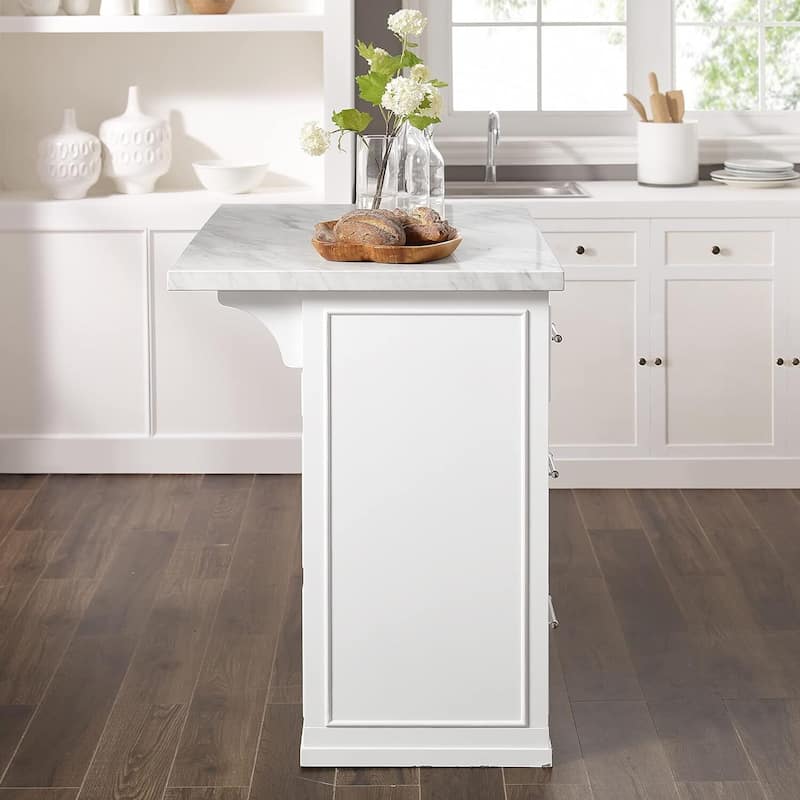 Kitchen Island with Storage & Marble Top - Rolling Cart for Dining & Prep