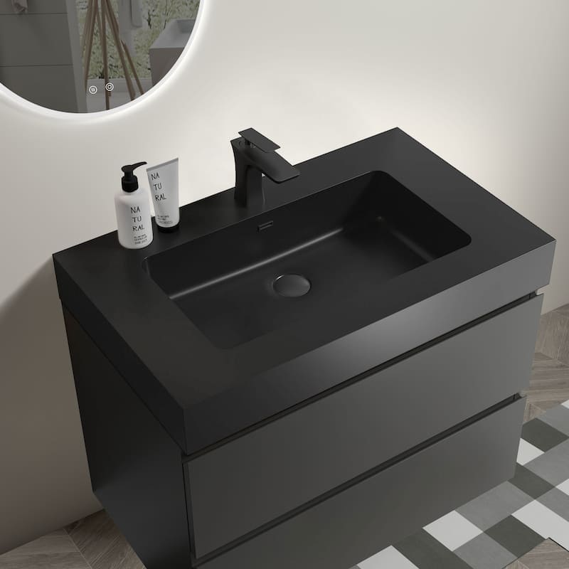 Modern Large Storage Wall Mounted Bathroom Vanity with One-Piece Sink Basin without Drain and Faucet