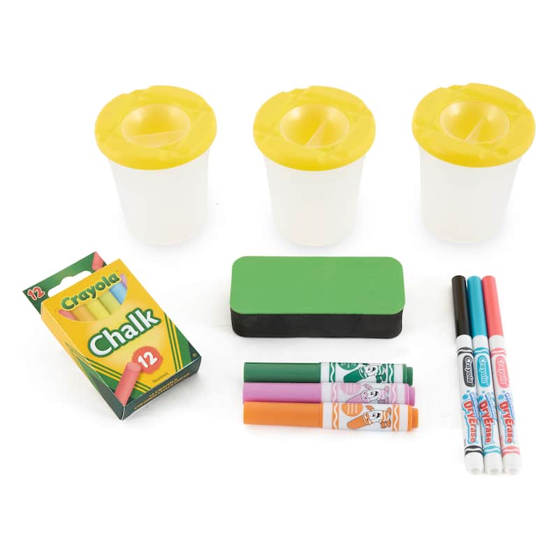 Crayola Kids Dual Sided Wooden Art Easel with Chalkboard and Dry Erase Supplies - 10