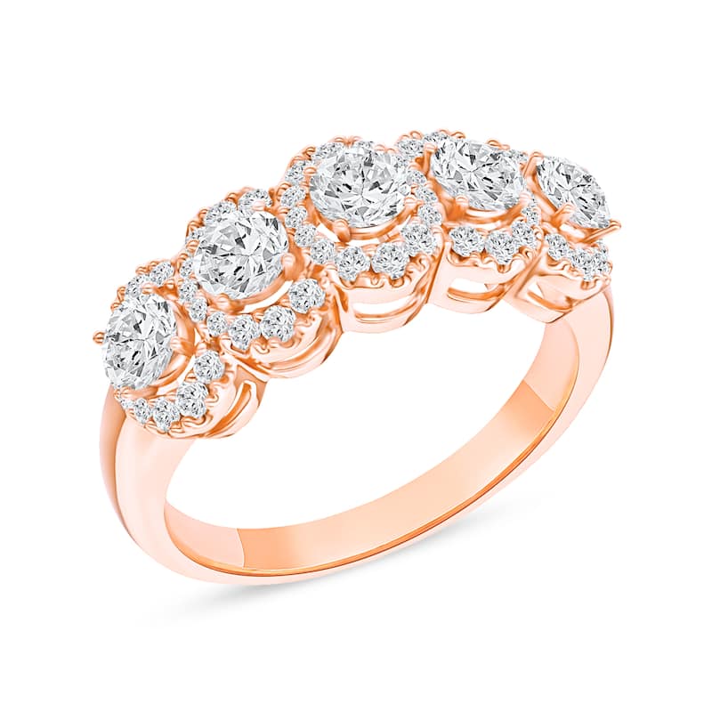 IGI Certified 1ct TDW Diamond Halo Ring in 14K Rose Gold for Women - Pink