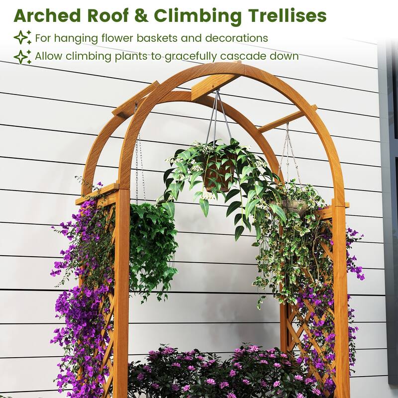 Gymax 2PCS Wooden Raised Garden Bed w/ Lattice Trellis Arched Roof