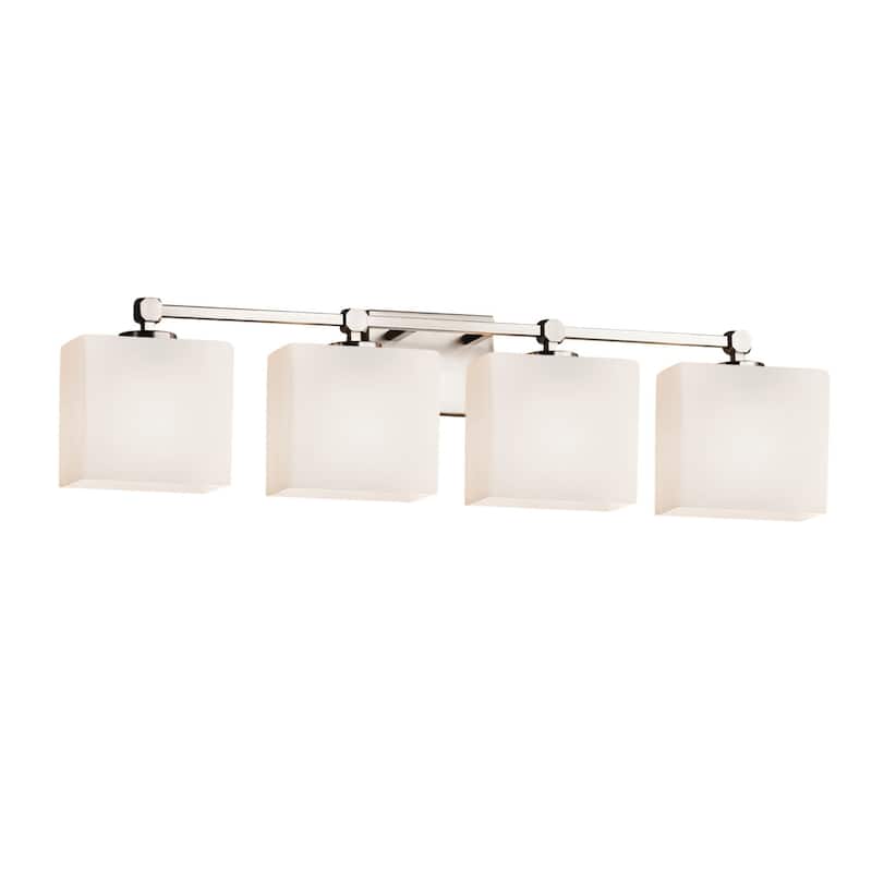Justice Design Fusion Tetra 4-Light Bath Bar, Opal Rectangle Shade - Brushed Nickel